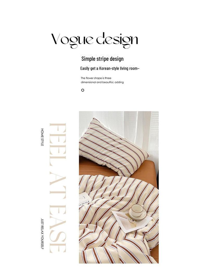 Минималистский комплект постельного белья из хлопка в полоску от японских и корейских блогеров - односпальная/двуспальная кровать для студенческого общежития, постельное белье из 3 предметов