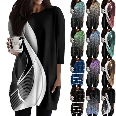 Женские повседневные рубашки с рукавами 3/4, модные туники с принтом, топы с карманами