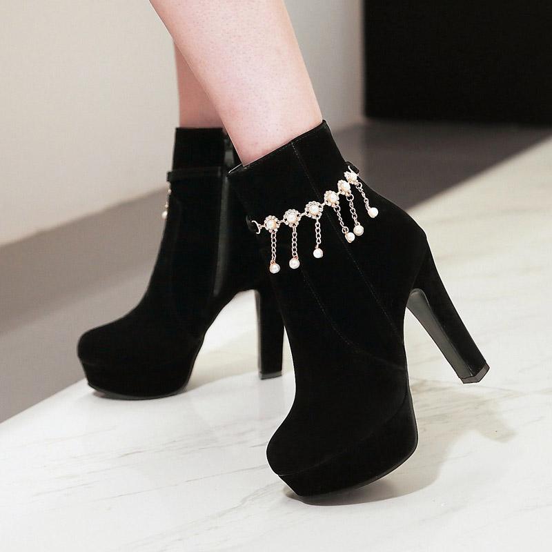 Женские короткие сапоги на высоком каблуке, модные непромокаемые однотонные короткие ботинки на платформе и толстом каблуке, большие замшевые ботинки на высоком каблуке