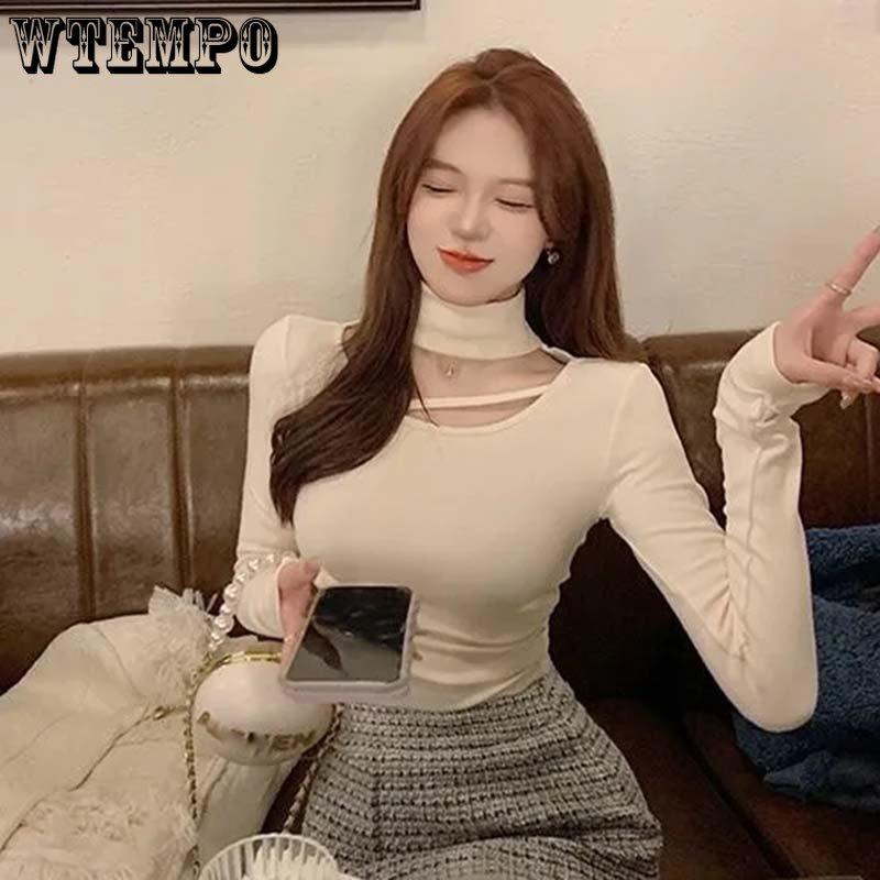 Тонкий тонкий свитер с воротником-стойкой, сексуальный однотонный женский топ с длинным рукавом, облегающая рубашка, повседневная весна-лето