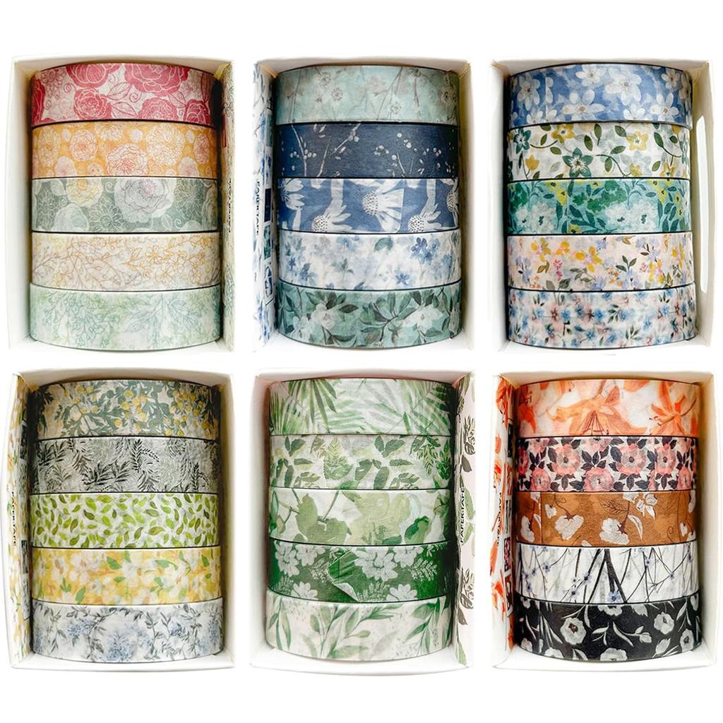 5rolls/pack Spring Flowers Romantic Series Washi Tapes Multi Color Floral Pattern Decorative Skinny Blooms Masking Tapes