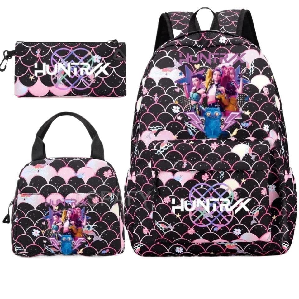 3 Piece School Backpack Set for Students Large Capacity Oxford Cloth Schoolbag with Shoulder Strap and Pencil Case