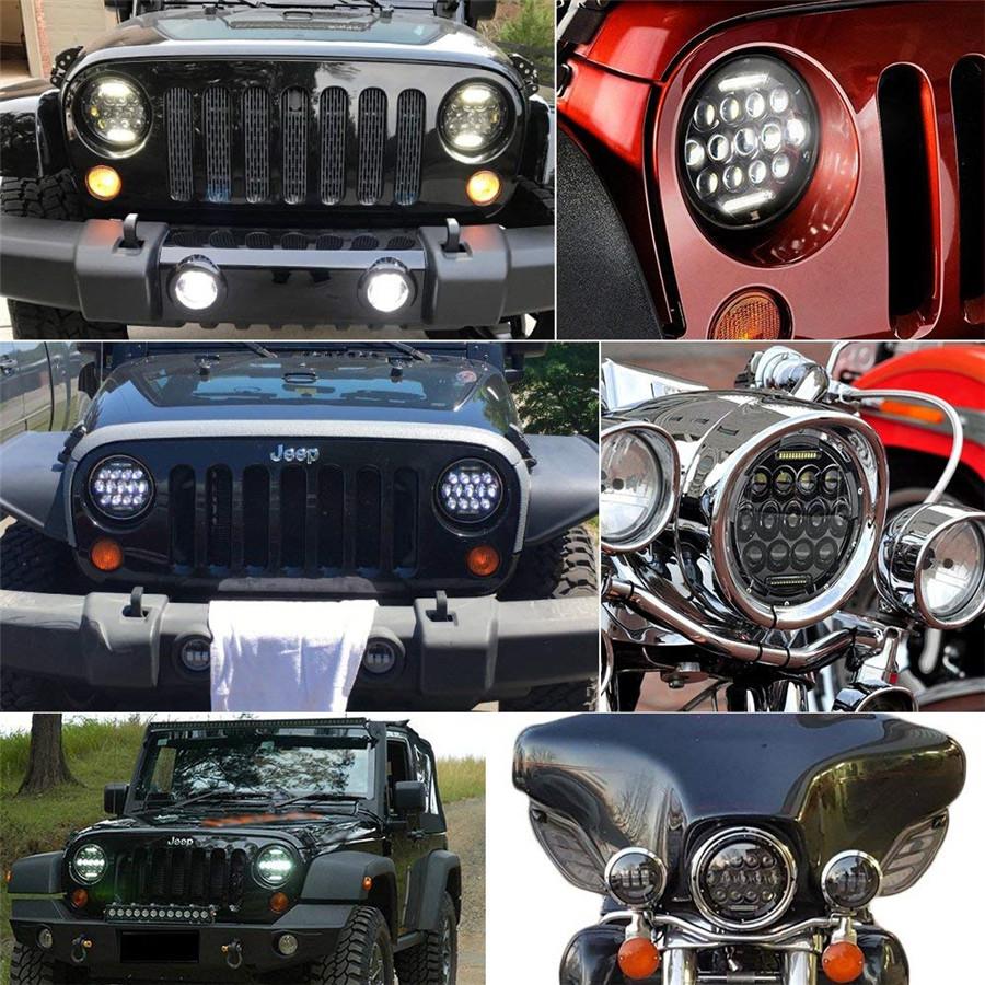 Pair 7'' 150W 10920Lm Round BlackLed Headlight High Low Beam With White Drl For Harley Jeep Wrangler Jk Tj Lj Cj Hummber H1 H2