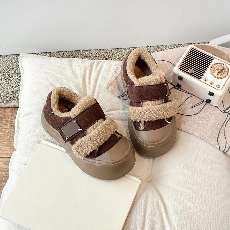 Girls Flat Shoes Toes Capped Non-slip for Winter Children Warm Shoes Korean Style 2024 Winter Kids Fashion Shoes Sweet Hook&loop