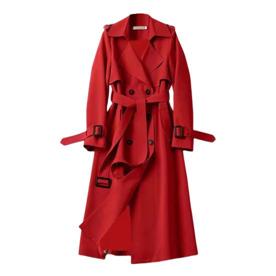 Осень-зима Женский Тренчкот Отложной Воротник Однотонный Двубортный с Поясом Средней Длины Свободный Термобелье С Длинными Рукавами Для Езды На Работу И Свидания