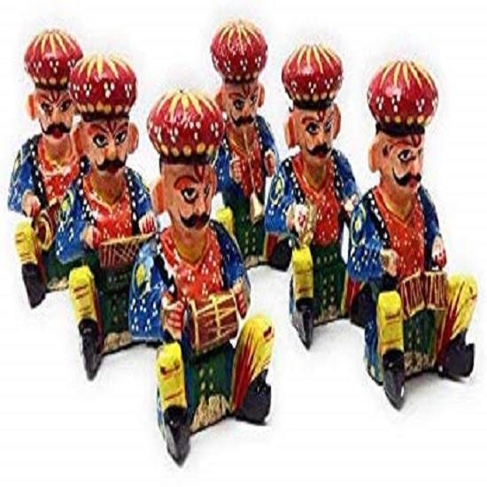 Rajasthani Musician Bawla Set Puppets Idol Ethnic Home Decor Handicrafts Items Piece In Wood Set of 6
