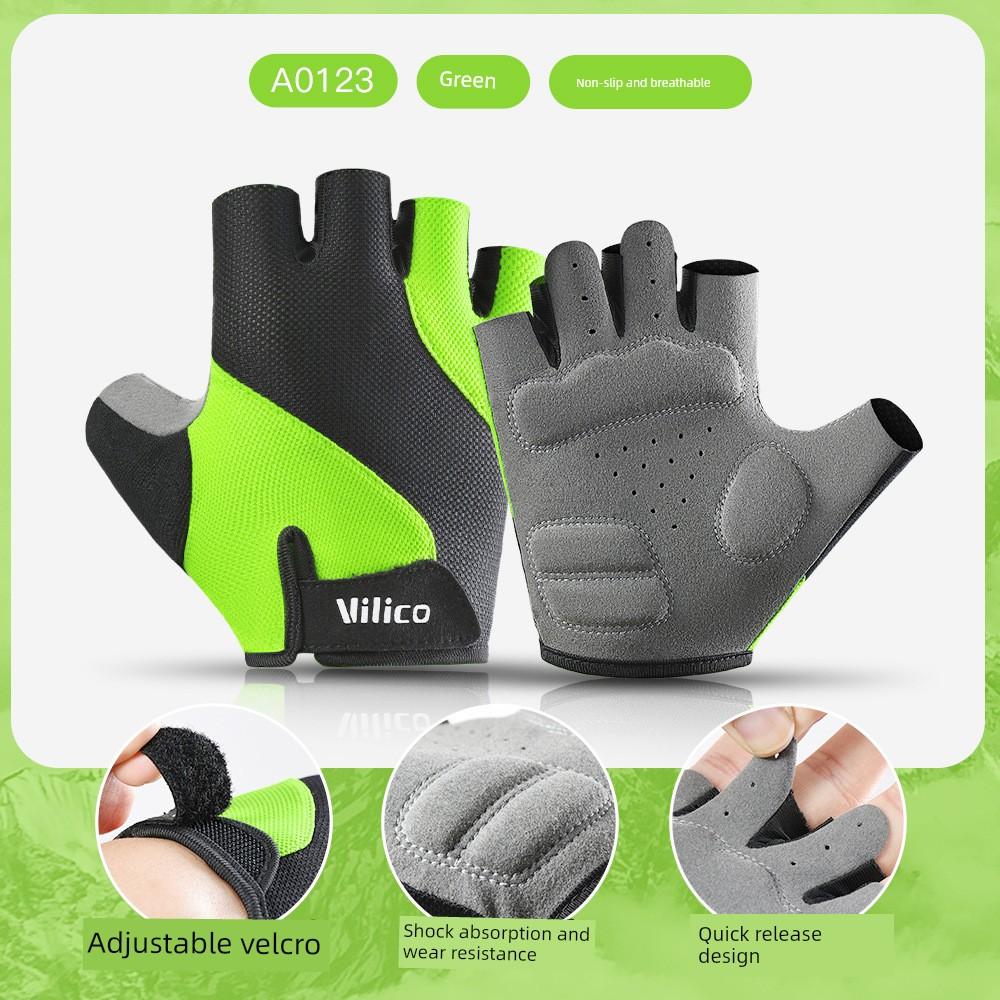 Summer Road Mountain Bike Cycling Gloves Half Finger Shock-Absorbing Bicycle Men's and Women's Silicone Professional Sports Shock-Absorbing