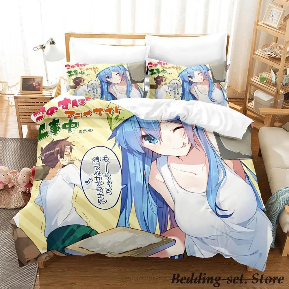 KonoSuba Аниме Комплект постельного белья Односпальный Полуторный Полный Евро Кинг-сайз Пододеяльник Комплект постельного белья для спальни взрослых и детей