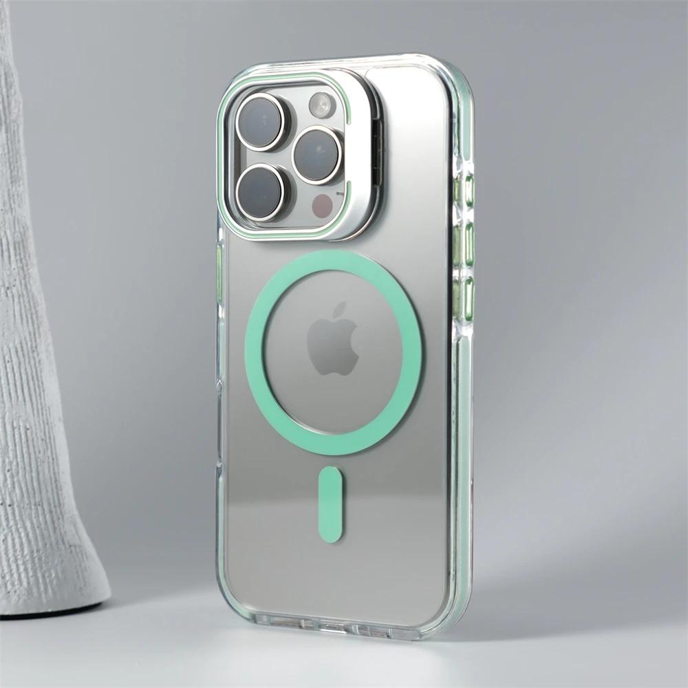 Роскошный держатель для линз Ударопрочный магнитный чехол Для iPhone 16 15 14 Plus 13 12 17 Pro Max 17Air 16e Magsafe Модный прозрачный чехол