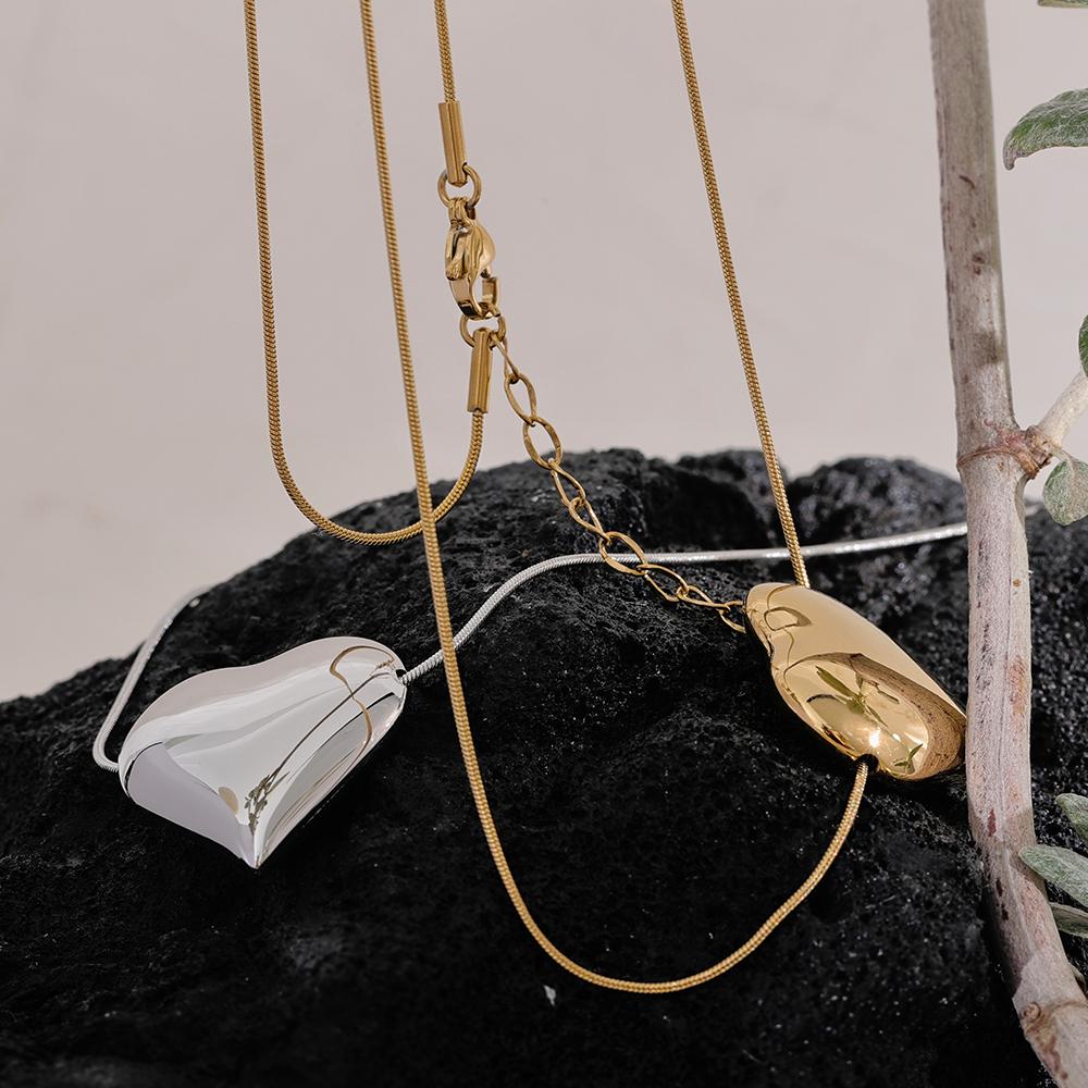 Eetit 316l Stainless Steel Heart Pendant Necklace for Women Metal Texture Romantic Gold Color Jewelry Bijoux Anniversary Gift