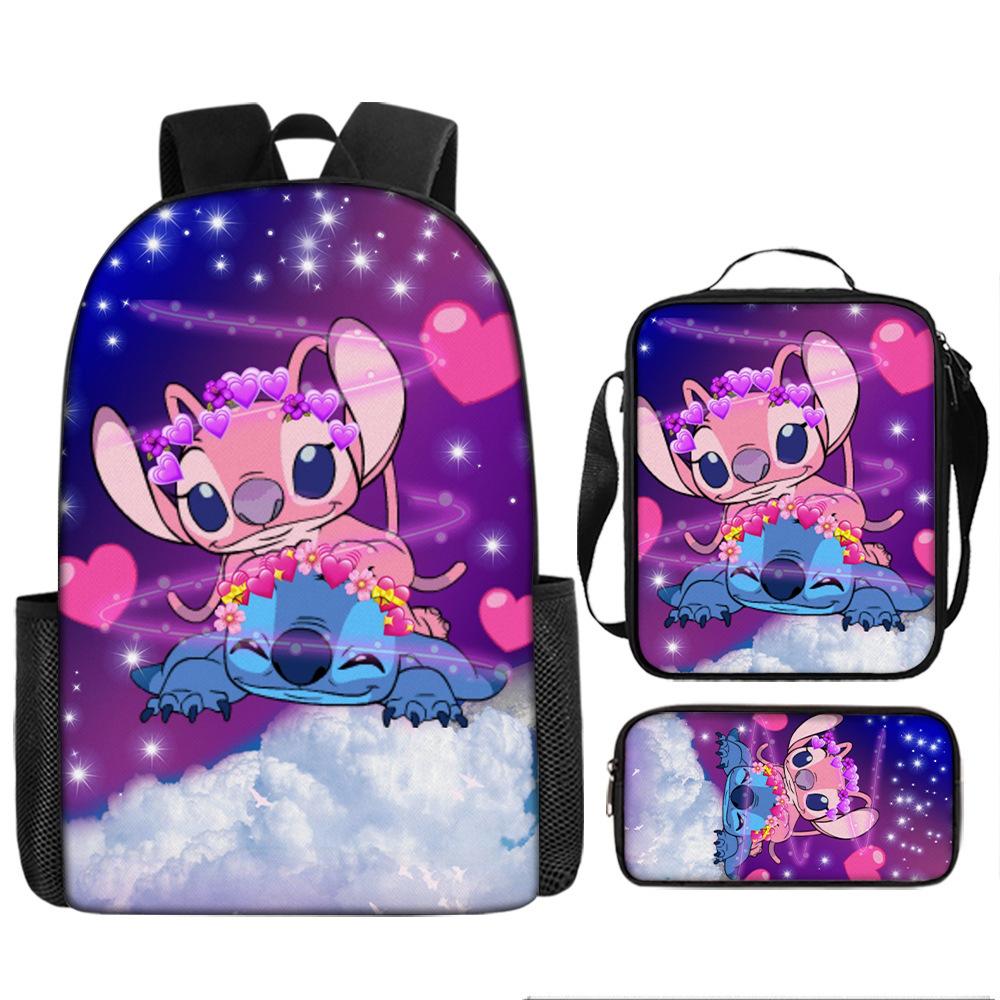 Stitch Backpack Set 3-Piece Lilo & Stitch School Backpack Insulated Lunch Bag Pencil Case Oxford Cloth Large Capacity