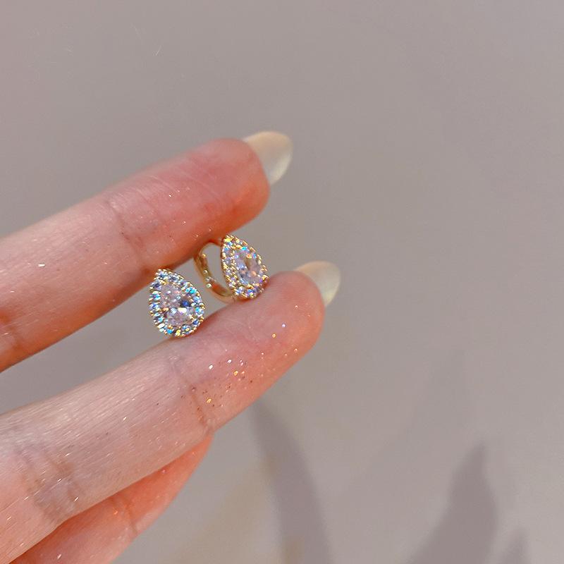 French Exquisite Small Zircon Water Droplet 925 Sterling Silver Plated 14K Gold Earrings for Women Wedding Party Jewelry