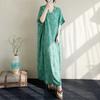Dimanaf 2025 Plus Size Summer Women Long Dress Oversized Short Sleeve Loose Casual V-Neck Basic Printing Vintage Dress