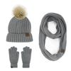 New Product Winter Adult Women's Hairball Knitted Hat Scarf Gloves Three-piece Outdoor Warm Scarf Set