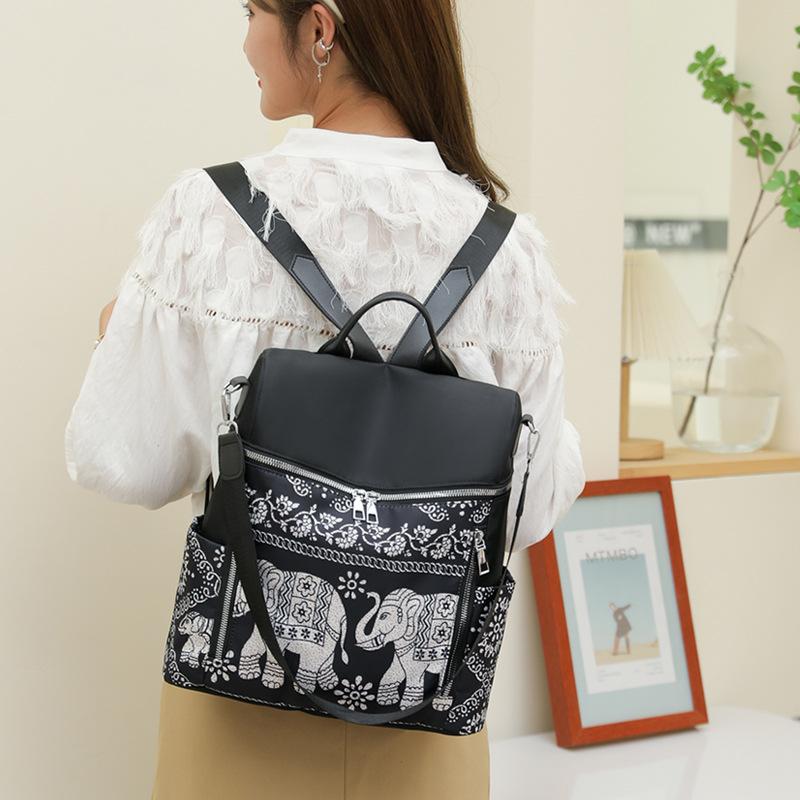 Рюкзак из ткани Оксфорд для женщин, новая повседневная многофункциональная сумка, студенческий рюкзак с принтом слона в этническом стиле