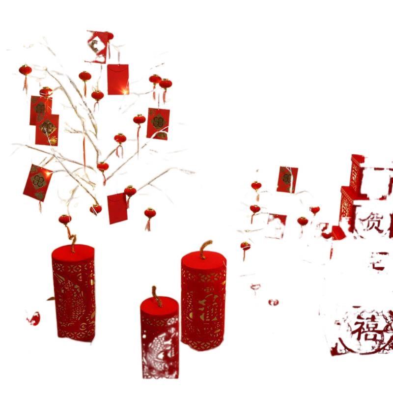 Chinese New Year Festive Decorations: Red Packet Tree & Lanterns for Home and Living Room