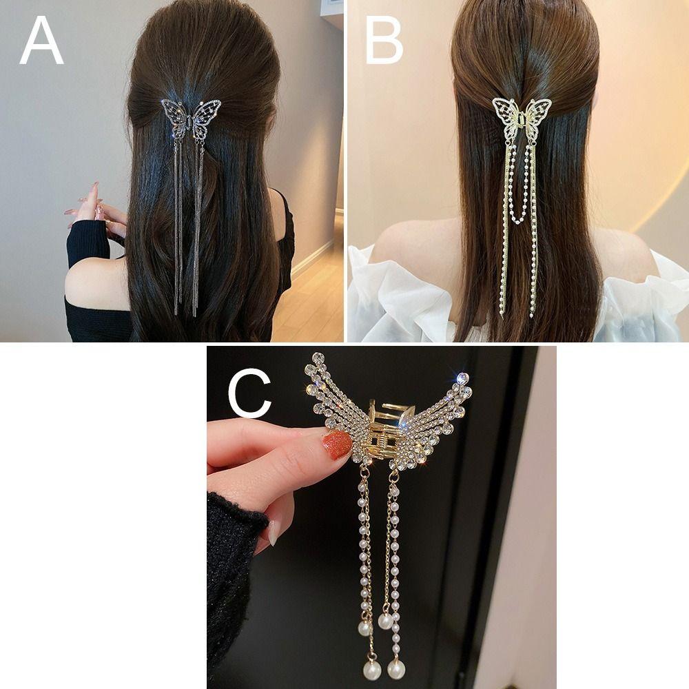 Headwear Simple Elegant Hair Claw Butterfly Hairpin Hair Accessories Pearl Tassel Hair Clip