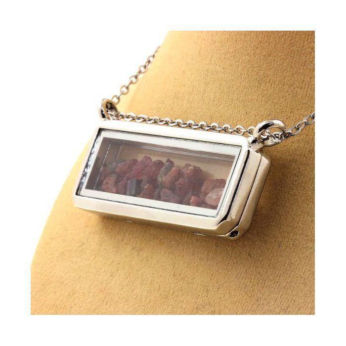 Pierres et Minéraux. Collier Tourmaline multicolore brut. Modèle rectangle.