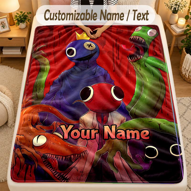 Flannel BlanketRainbow Friends Custom Name Text Personalized Soft Warm Throw Blanket Home Decor Gift