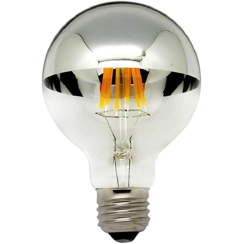 LUXON Half Chrome Light Bulbs,Dimmable,LED Edison Bulbs,Silver Dipped Anti Glare Bulb,Mirror 6W (60W Equivalent) G80/G25 Globe Decorative Light