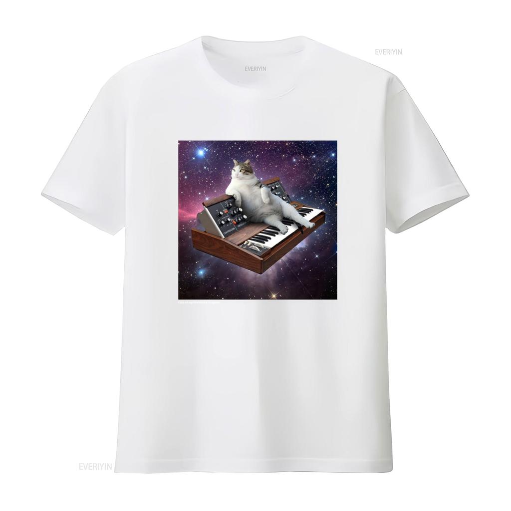 Крутые Коты на Синтезаторах в Космосе Minimoog Футболка Для винтажный Стильный Слегка Растянутый Унисекс дизайнерская одежда