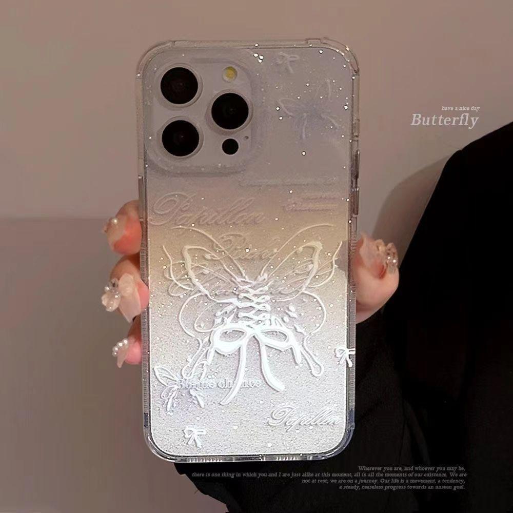 ins white line butterfly for iPhone17/16 mobile phone case Apple 15 glitter 13 beautiful 12 soft case 14