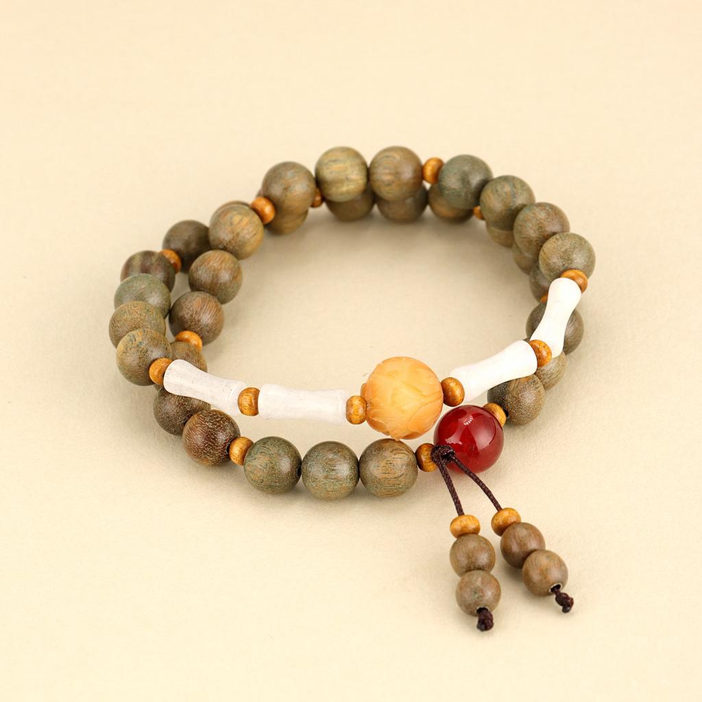 Original Old Material Green Sandalwood Buddha Bead Bracelet Female Forest Student Sandalwood Passion Seed Bracelet Couple Ethnic Style Male Female