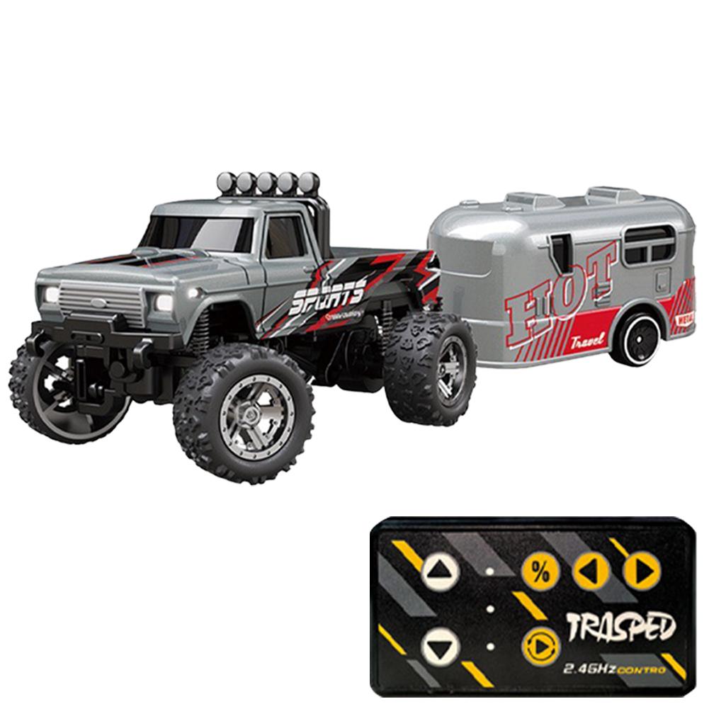 Mini RC Monster Truck with Lights & Trailer Mini Off-Road Climbing Car 2.4Ghz Remote Control USB-C Rechargeable for Kids Gifts