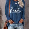 Plus Size Casual Tops, Women's Slogan Printed Long Sleeve Crew Neck Tops