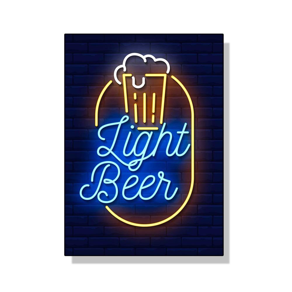 Неоновый эффект Пиво Happy Hour Паб Плакат Печать Холст Картина Настенная картина Для Бара Гостиная Домашнее украшение БЕЗ СВЕТОДИОДОВ