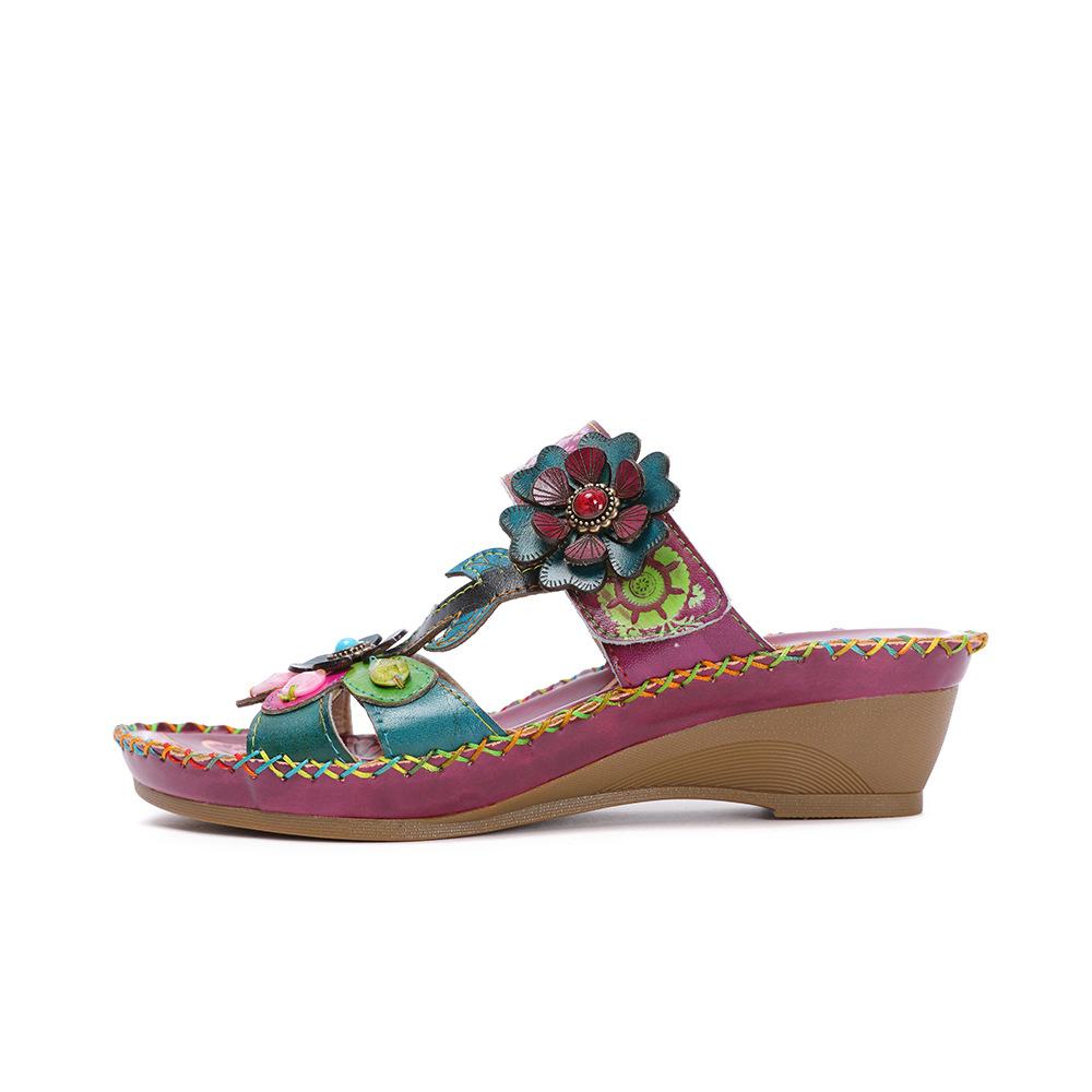 Johnature Тапочки, женская обувь, летние шлепанцы из натуральной кожи с ручной росписью, лаконичные женские тапочки ручной работы