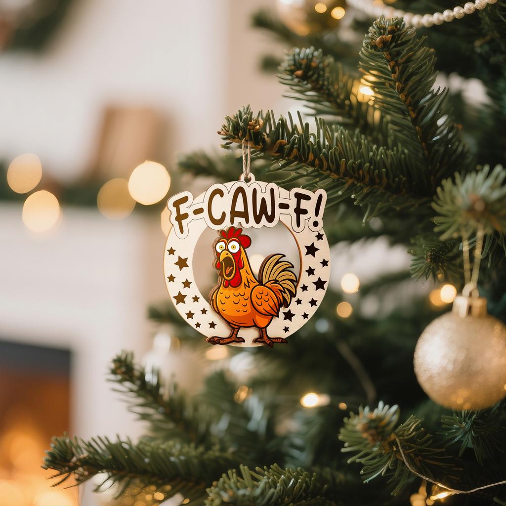 Funny F-Caw-F Chicken Christmas Ornament, Wooden Fcawf Chicken Ornament, Unique Gift For Chicken Lovers, Adults, Women, Christmas Chicken Decoration