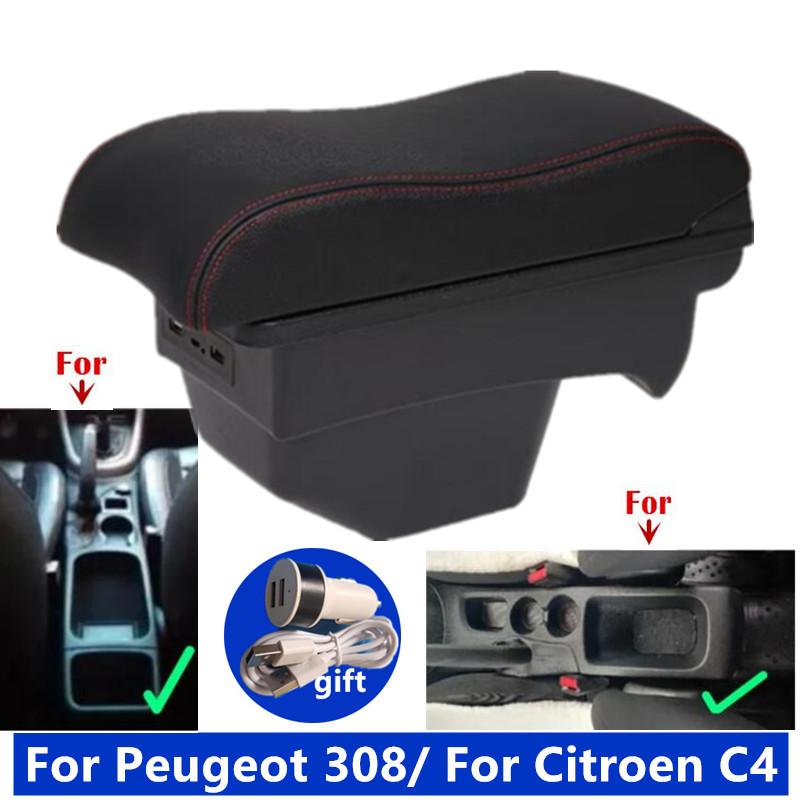 Car Armrest Box for Peugeot 308 2008 2009 2010 2011 2012 T7 SW / Citroen C4 2011 Retrofit Parts Center Storage Box USB Accessori