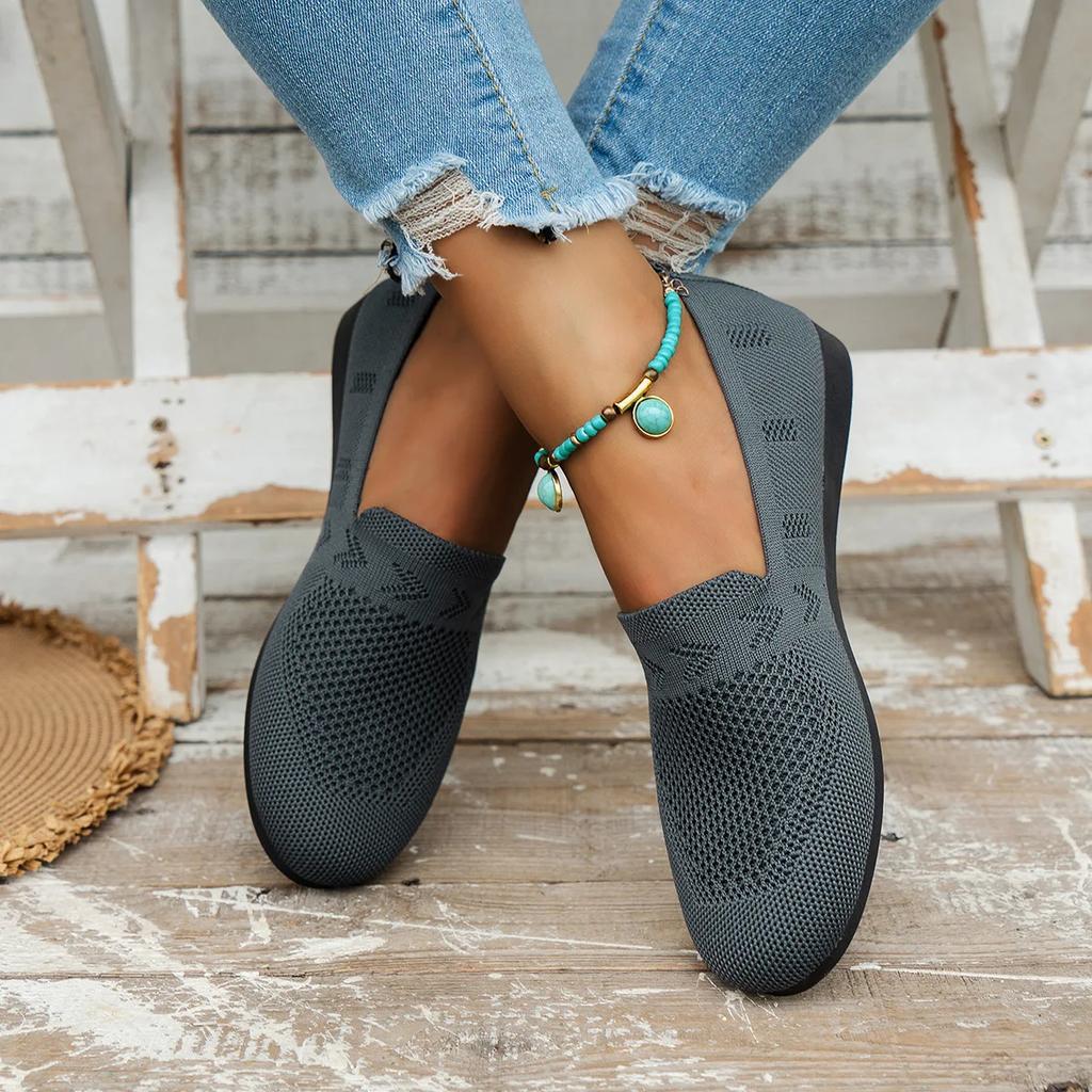 Fashion Loafers Women's Square Toe Breathable Slip On Square Toe Mesh Women Flats Shoes Soft Bottom Knit Ballet Flats Shoes Boat Shoes