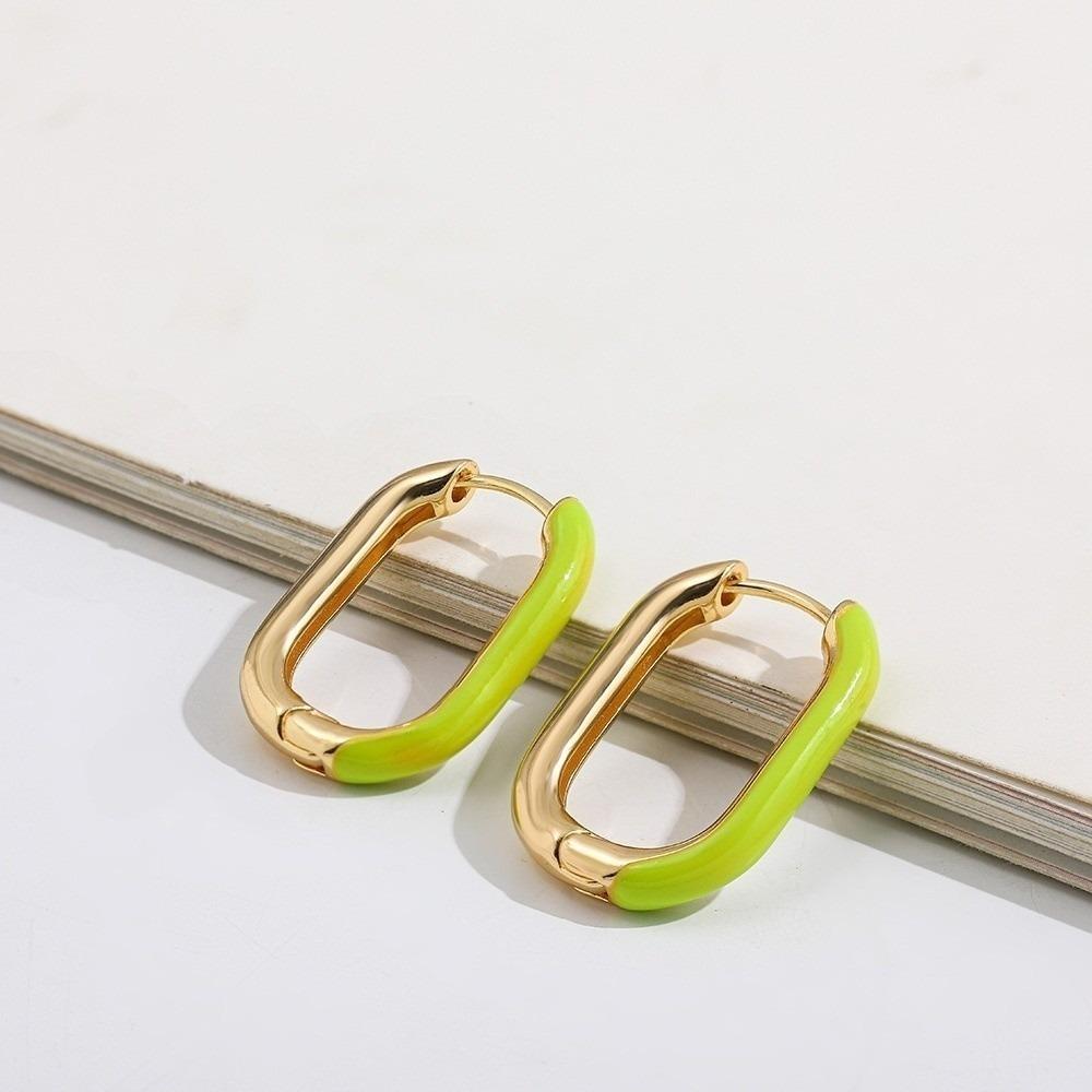 1 Pair Colorful U Shaped Hoop Earrings Minimalist Colorful Enamel Earrings  Women Jewelry