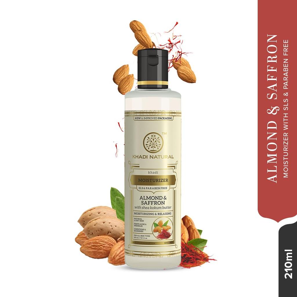 Khadi Natural Almond & Saffron Herbal Moisturizer Body Lotion 210ml Deep Nourishing Skin Care