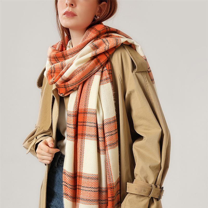 Knitted scarf women's British warm imitation cashmere shawl plaid scarf 2025 autumn and winter new