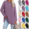 Womens Solid Color Loose Drop Shoulder Sleeve Round-Neck Long Sleeve Top