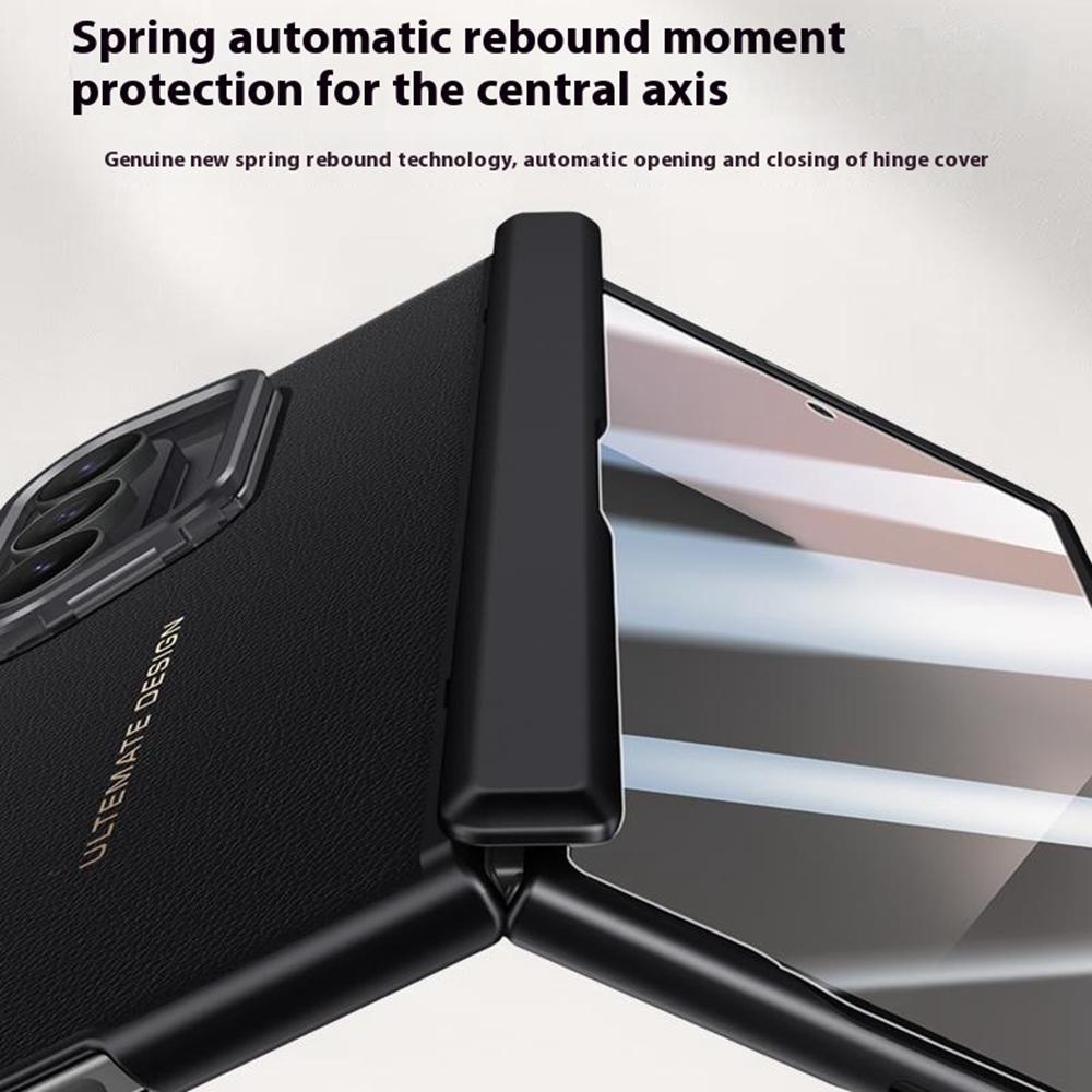 For Samsung Galaxy Z Fold7 5G Case Leather+PC Phone Cover with HD Tempered Glass Film,Lens Kickstand