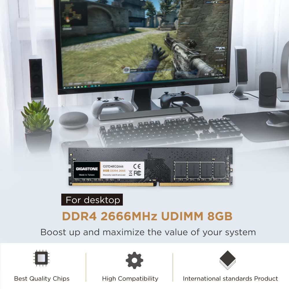 Оперативная память для настольного ПК Gigastone DDR4 8 ГБ x 2 CL19 UDIMM 288-контактный небуферизованный модуль памяти для обновления оперативной памяти настольного ПК (16 ГИГАБАЙТ) DDR4-2666МГц PC4-21300 1.2В