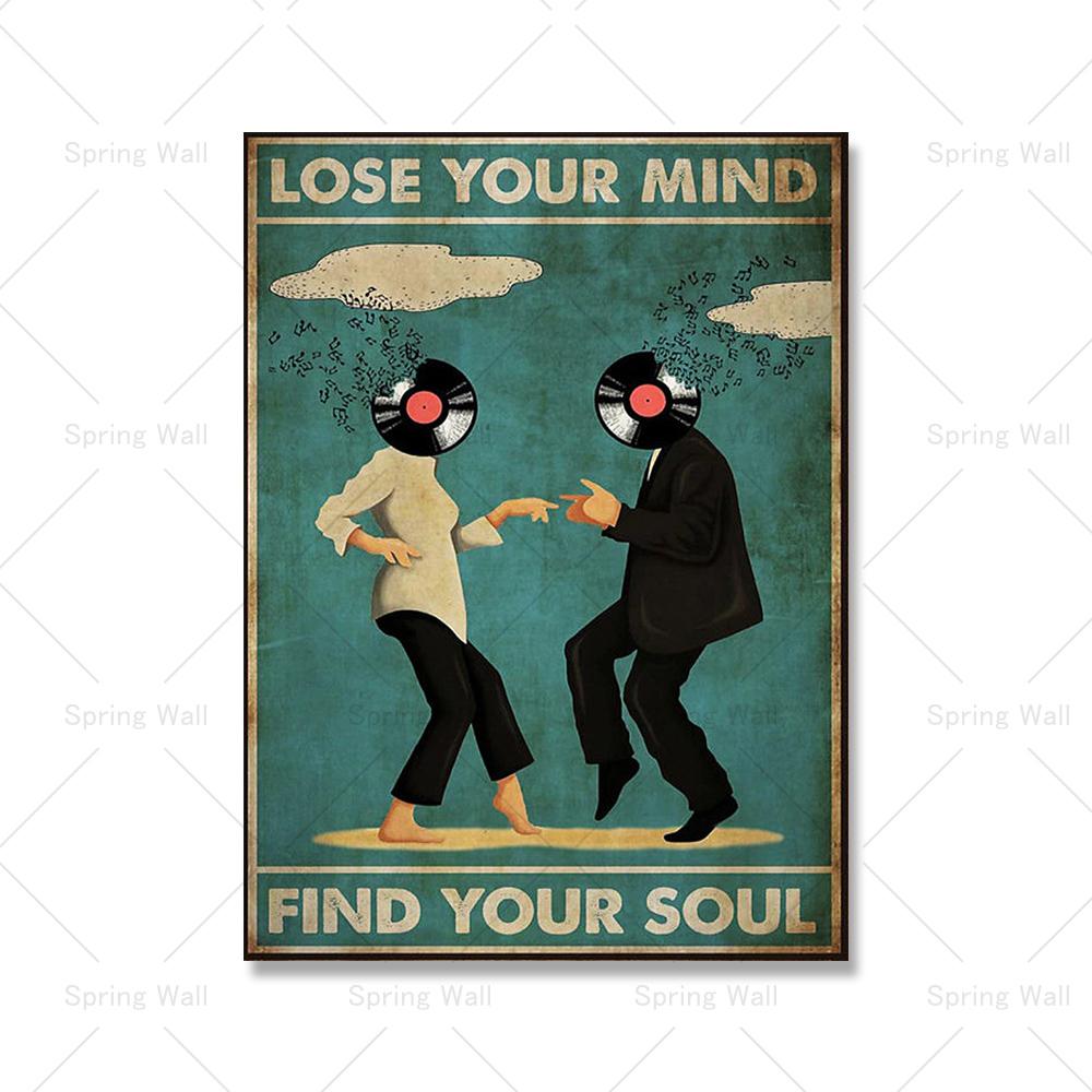 Canvas Painting Mental Be Kind Lose Your Mind Find Your Soul Poster Print Disk Drinking Woman Vintage Poster Wall Art Home Decor