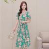 Женское летнее платье с короткими рукавами и цветочным принтом больших размеров 2025 года - модная юбка средней длины