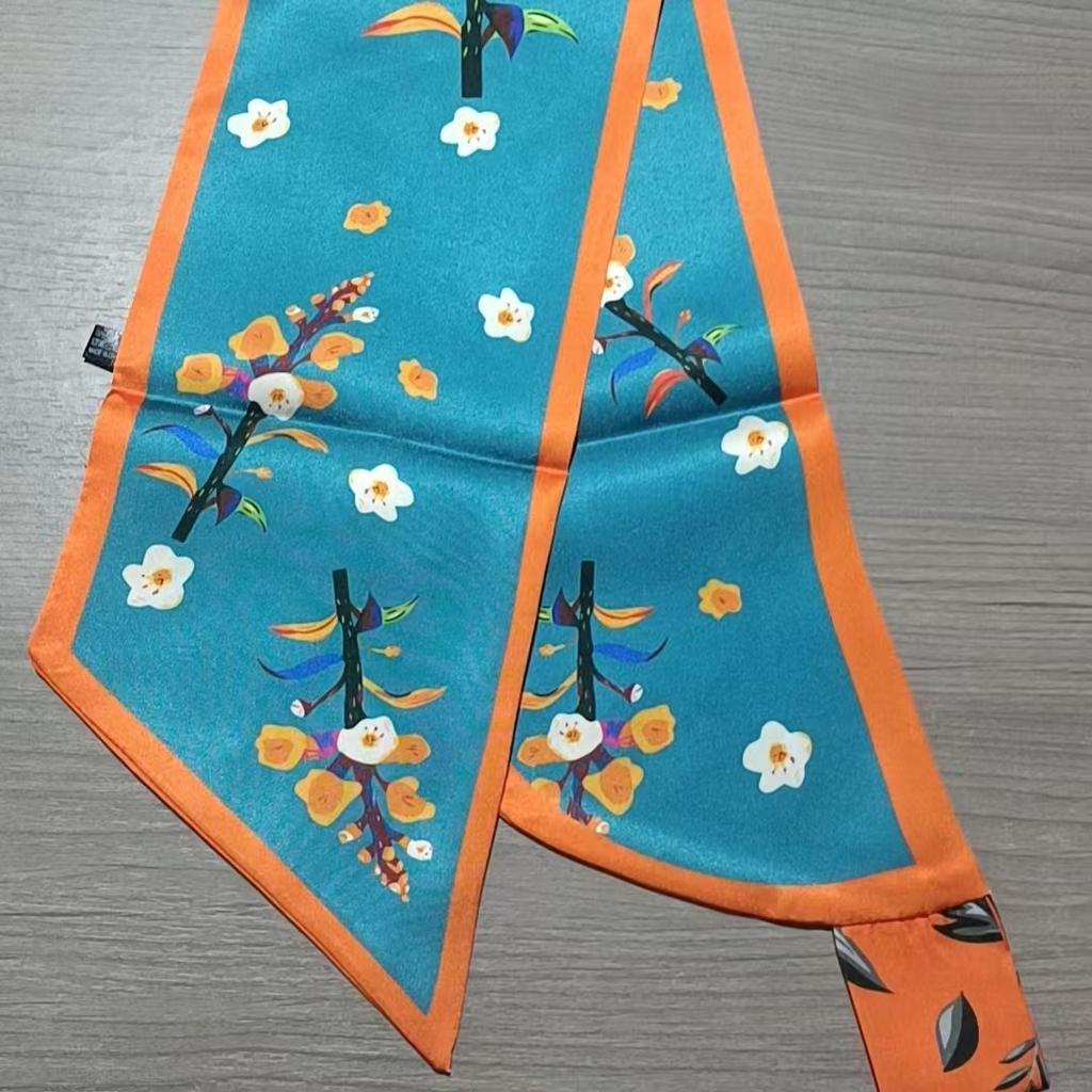 Silk Scarf Small Long Square Scarf Women'S High-End Neck Protection Scarf Professional Matching Shirt Scarf