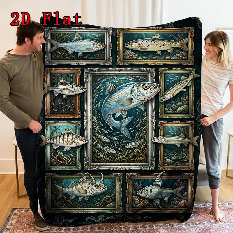 Fish Species Collection 2D Flat Pattern Flannel Blanket, High quality All Seasons, Home Decor, Warmth and Comfort, Perfect for Christmas Gifts.