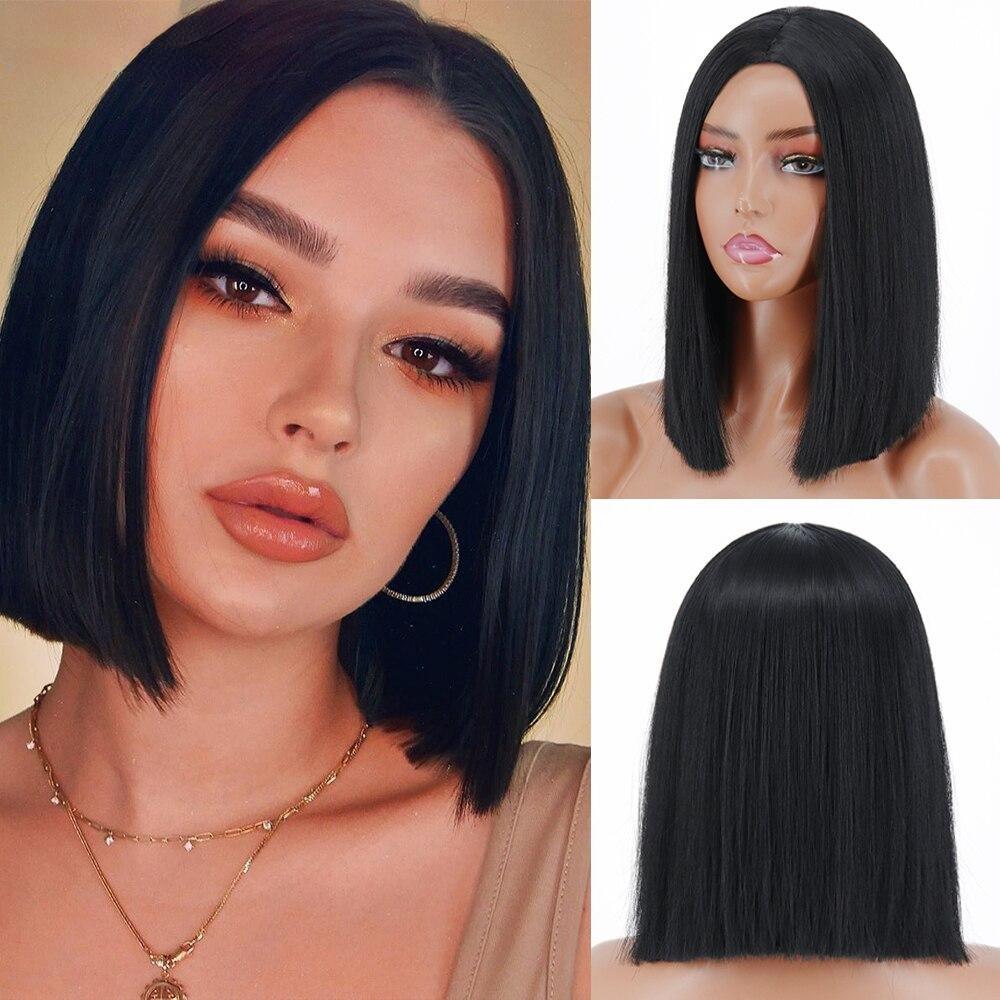 XINRAN Короткий прямой черный парик длиной до плеч для женщин, Хэллоуин, косплей, термостойкое синтетическое волокно, модные парики в стиле Лолиты