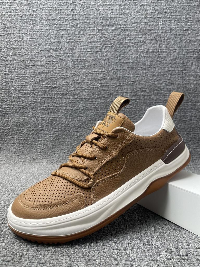 Fashion Men's Genuine Leather Casual Sneakers Top Grain Cowhide Platform Sole Breathable Comfortable Clown Style Fashion Derby Shoes