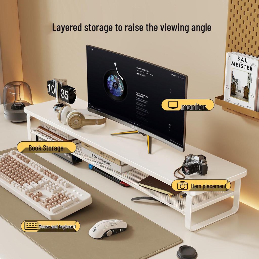 Desktop Monitor Riser with Pull-out Keyboard Tray and Laptop Stand
