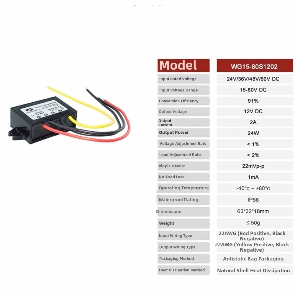 DC 15V-80V To DC 12V 2A Step-Down Converter Step-Down Voltage Reducer Buck Regulator Voltage Regulator Power Supply