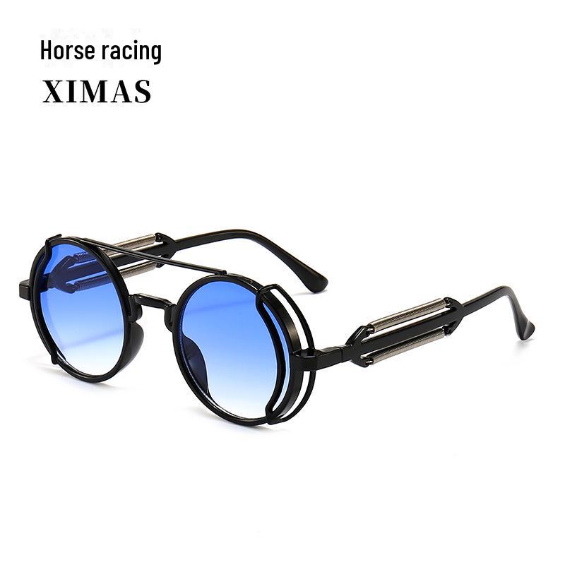 Солнцезащитные очки в круглой оправе с двойным лучом в европейской и американской оправе и цветными пружинными ножками