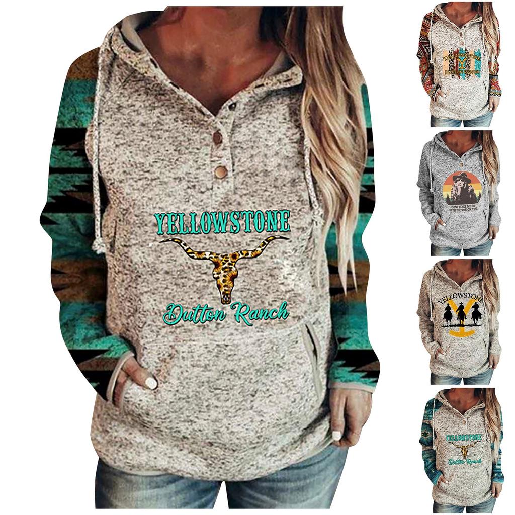 Women's Printed Round Neck Long Sleeve Pullover Casual Sweatshirt